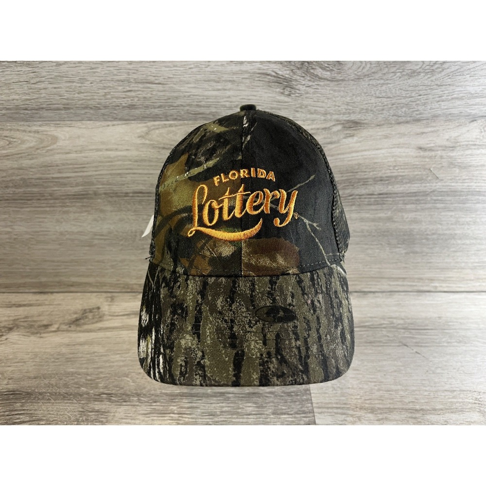 Florida Lottery Camo Hat Cap Strapback Mens Outdoors Mossy Oak Hunting Mesh